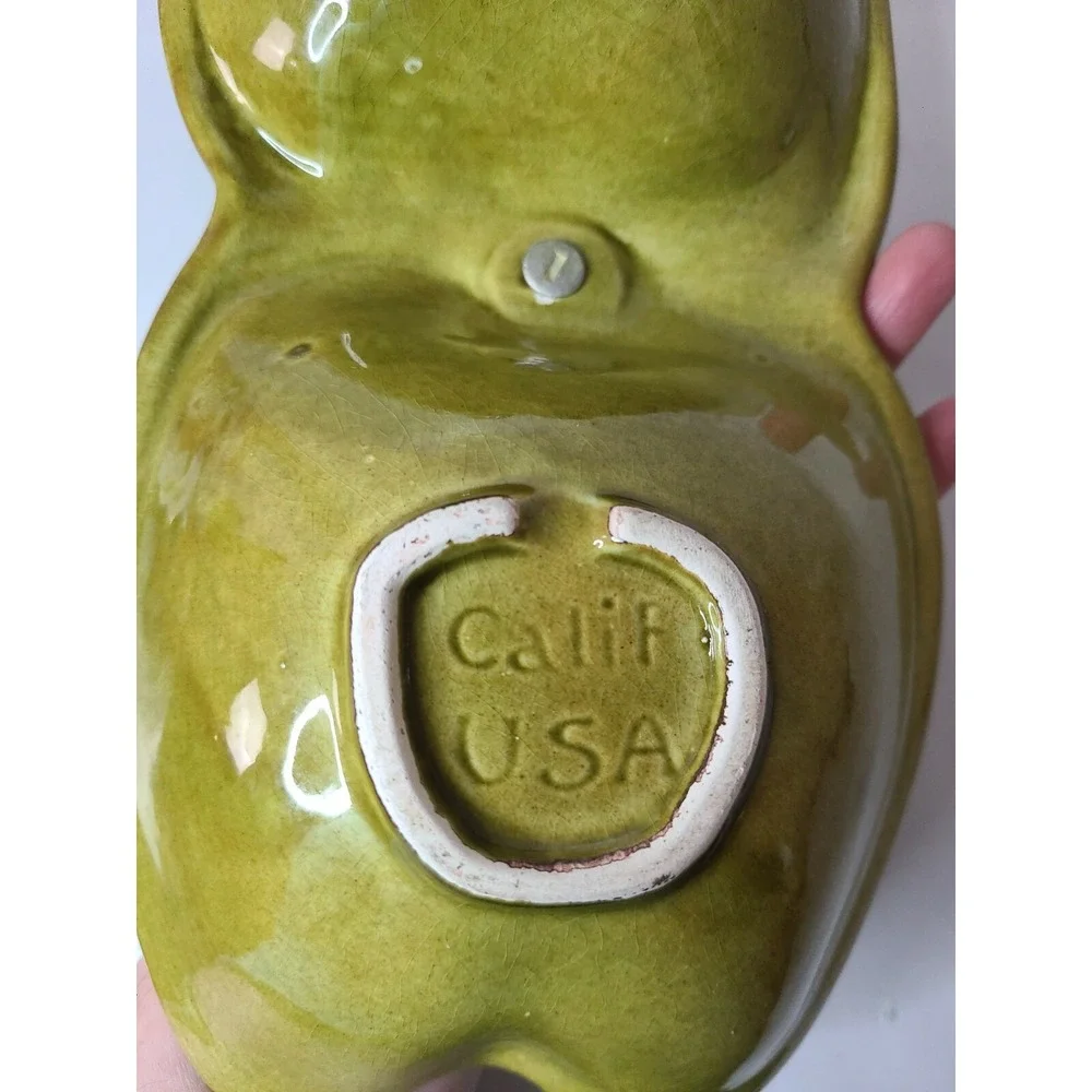 Vintage California Pottery Two Compartment Green Apple Serving Dish With Handle